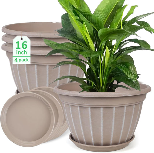 FGstyle 16 inch Plant Pots with Drainage Holes for Indoor Use