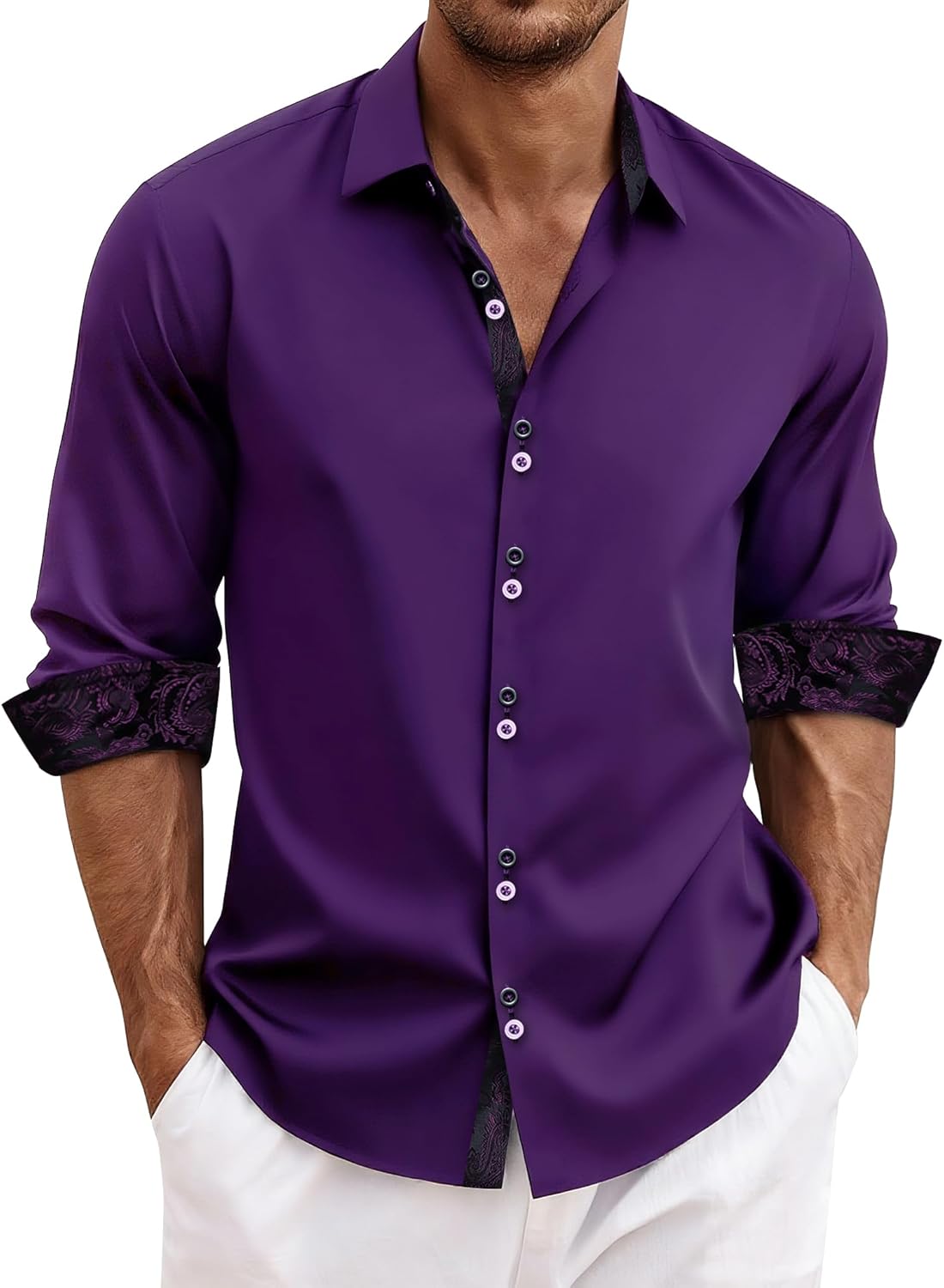 DiBanGu Men's Dress Shirt Long Sleeve Casual Button Down Style