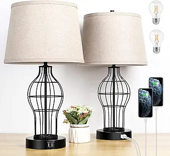Touch Control Table Lamps Set of 2 with USB Ports for Bedroom