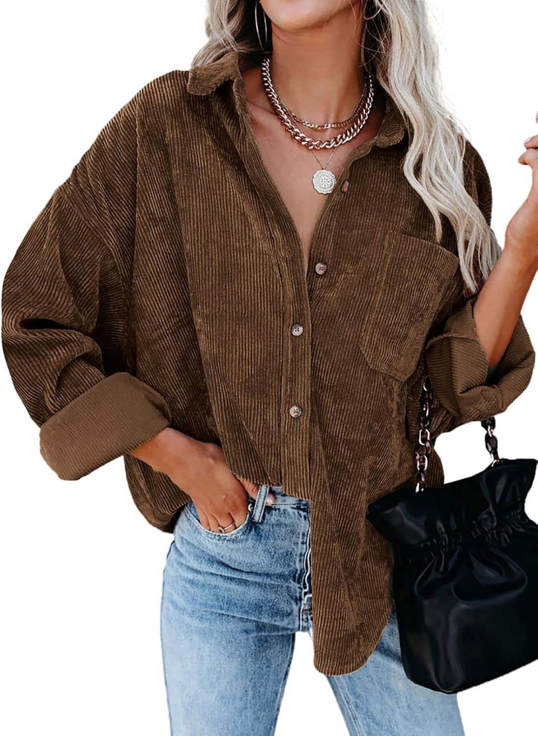 Dokotoo Womens Corduroy Button Down Shirt for Stylish Comfort