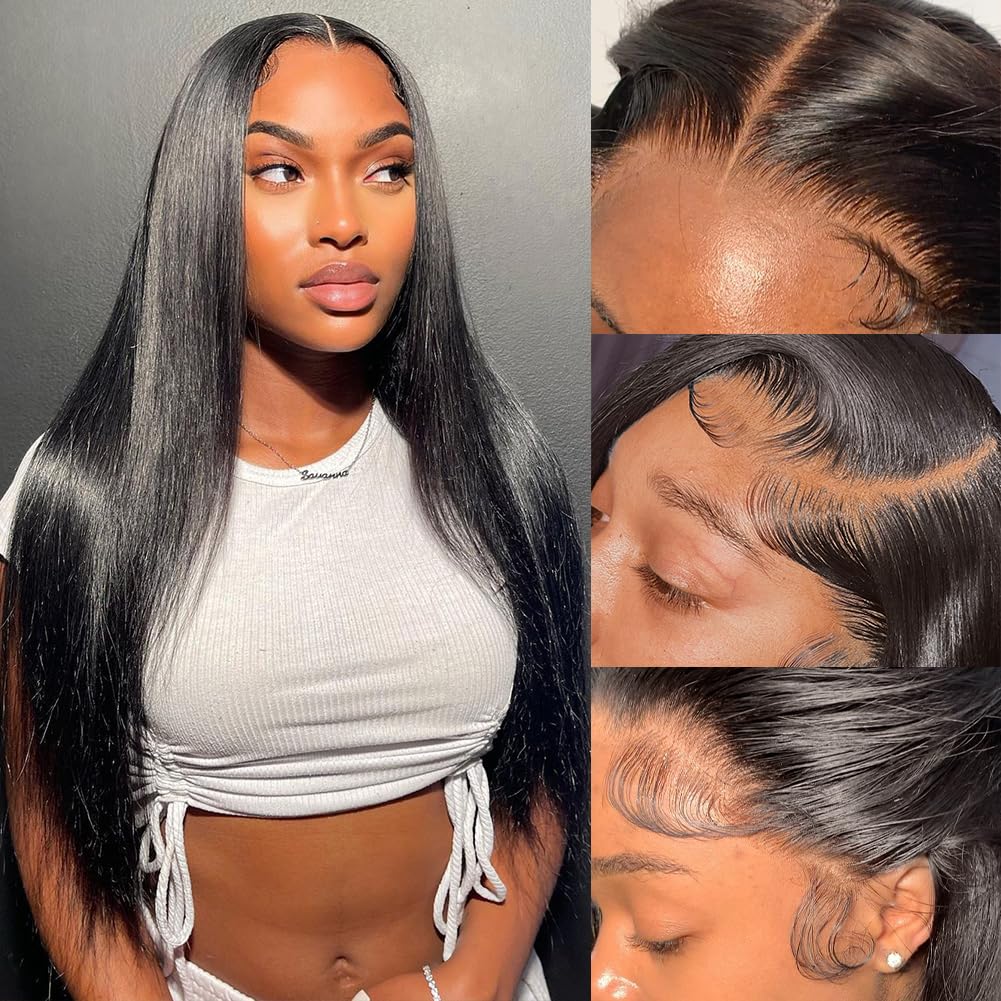 20 inch Black Straight Lace Front Wigs Human Hair for Women
