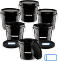 2 Gallon Black Bucket Set of 6 with Lid and Handle for Storage