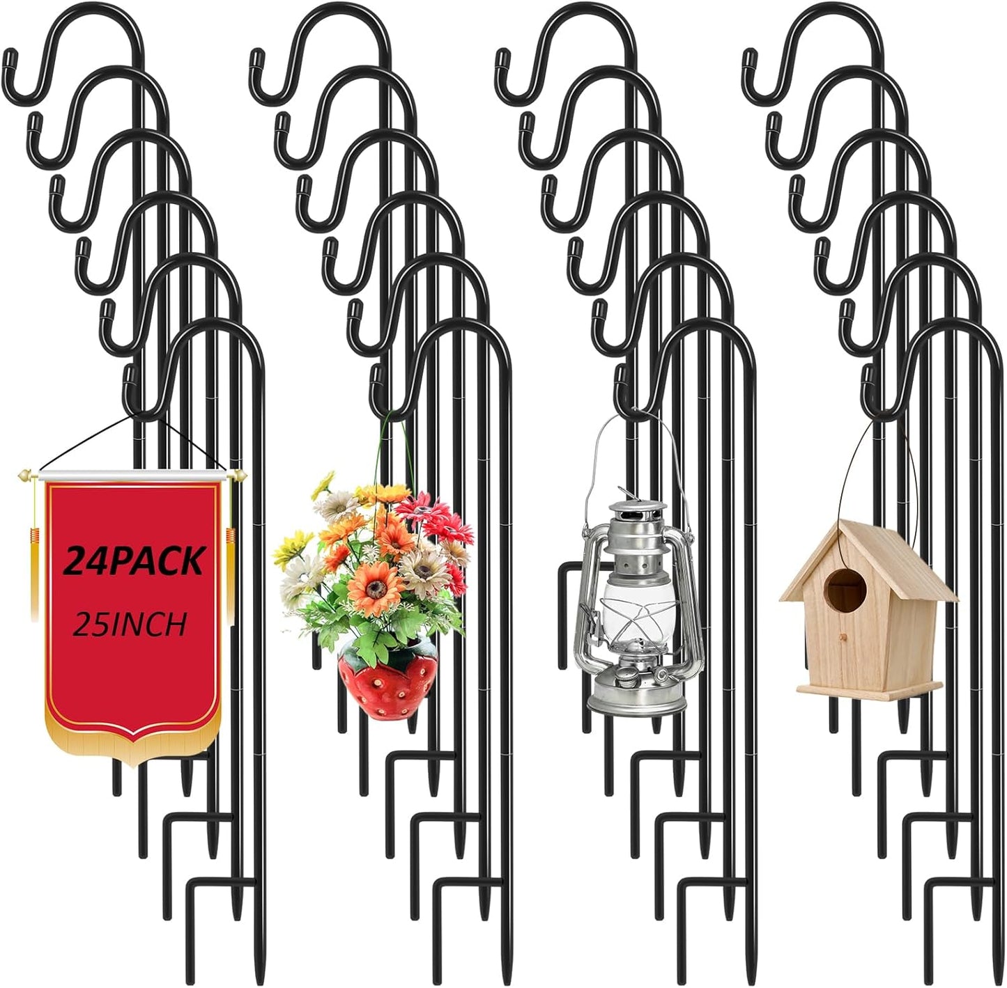 24 Pack 25 Inch Shepherds Hooks for Outdoor Garden Decor