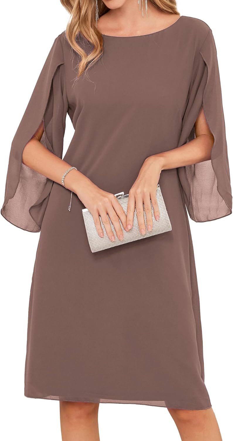 Chiffon Dresses for Women: Flutter Sleeve Party & Wedding Dress