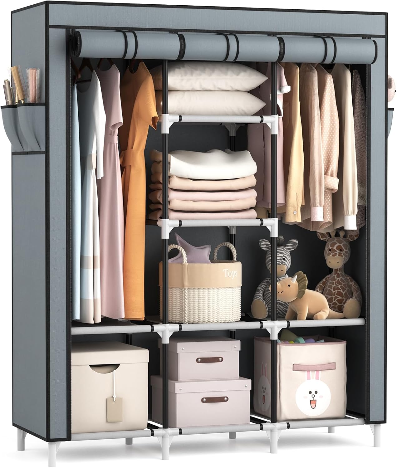 VTRIN Portable Closet Wardrobe with 2 Hanging Rods and 8 Shelves