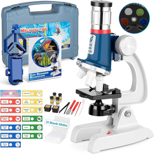 Enhanced 1200X Kids Microscope Kit - LED Light, Metal Body - Uarzt