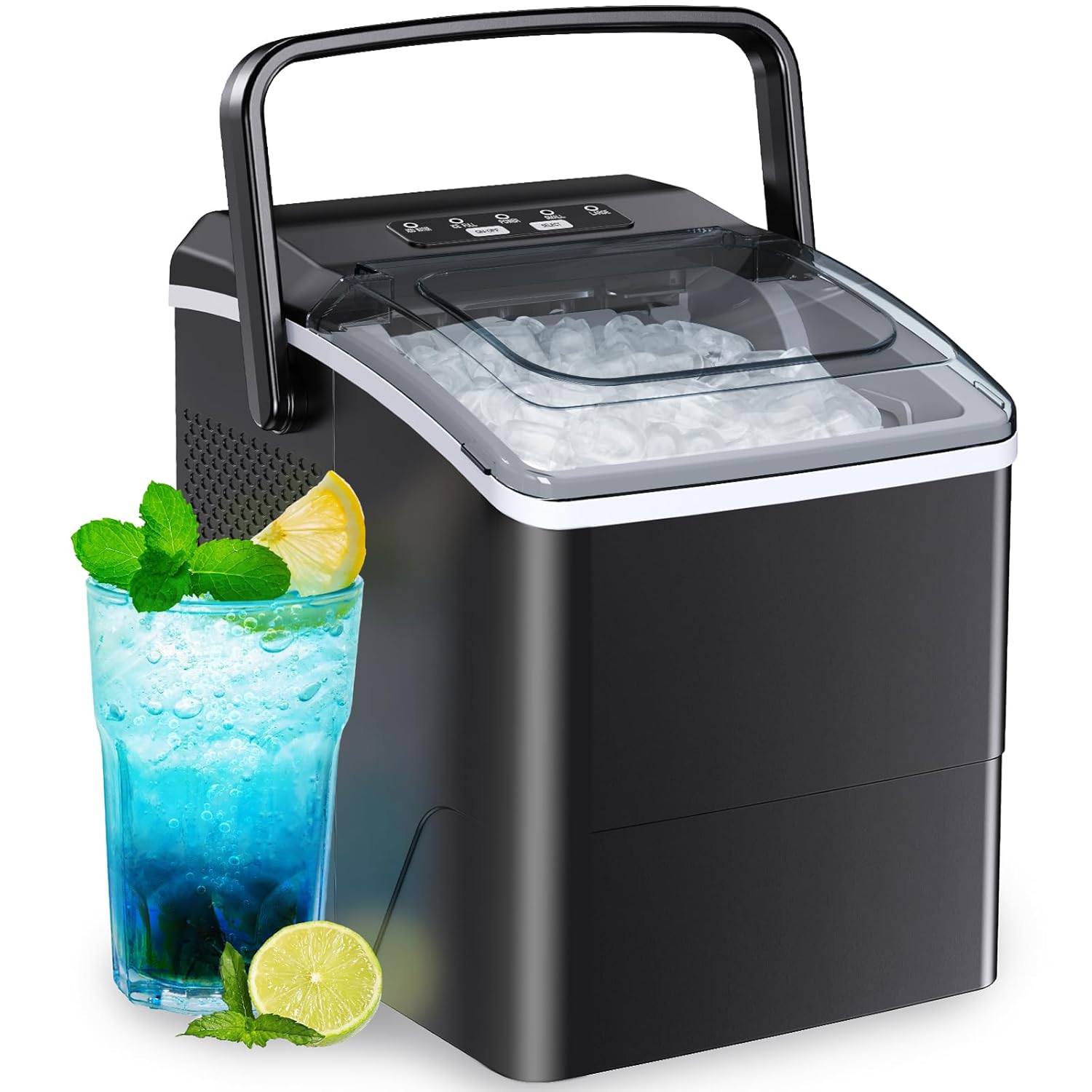 Quick Ice in 6 Mins - Portable Self-Cleaning Ice Maker - 26 Lbs/Day - Bebisuny