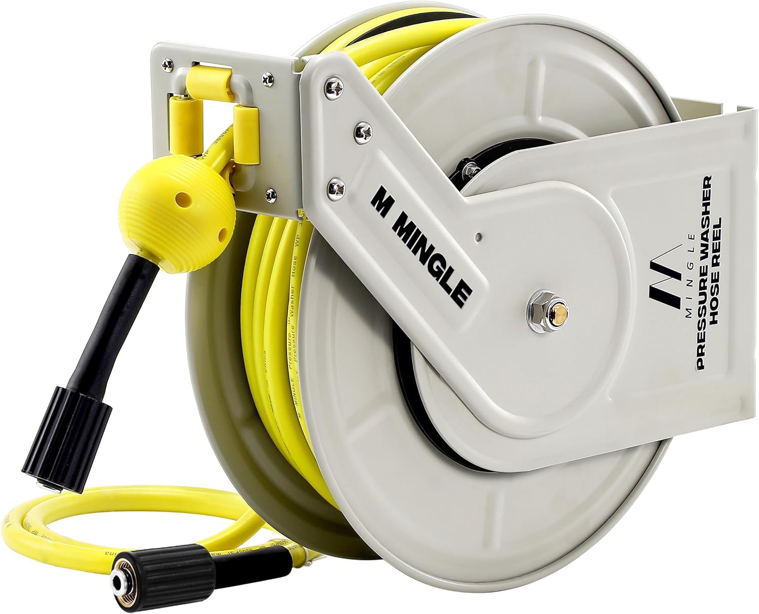 M MINGLE 60ft Heavy Duty Retractable Pressure Washer Hose Reel