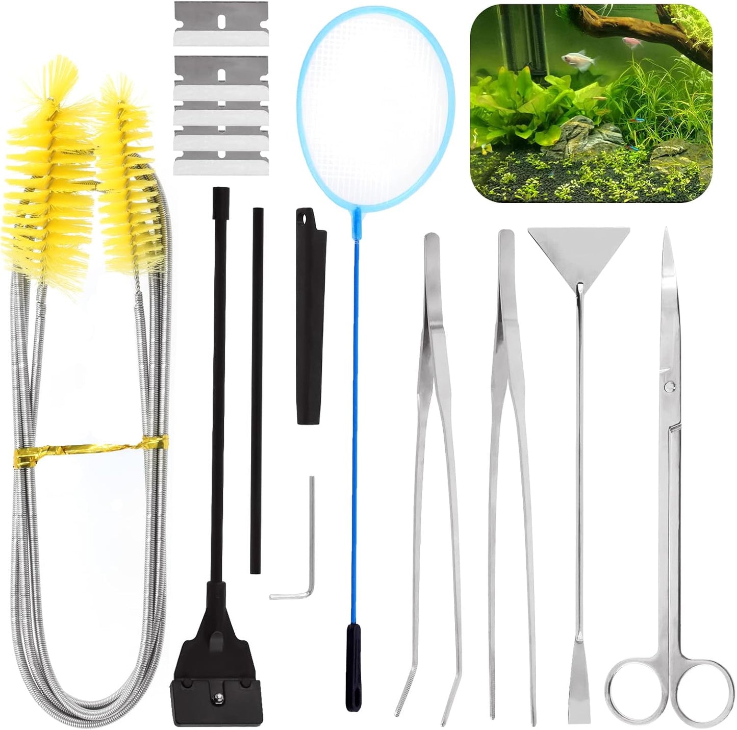 13Pcs Rustark Aquarium Tools Kit for Easy Aquascaping