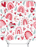 Valentine's Day Rainbow Heart Shower Curtain Set - Durable Fabric, Machine Washable