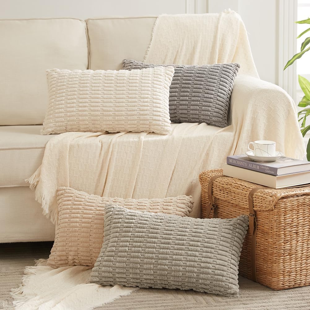 Neutral Long Lumbar Decorative Throw Pillow Covers for Home