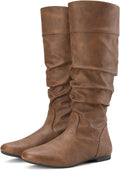 Rollda Women's Slouchy Knee High Boots Black - Comfortable Flat Style