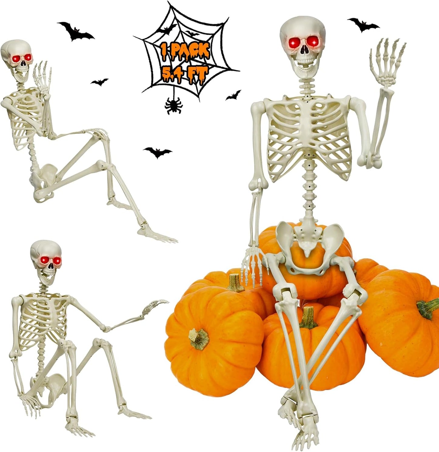5.4Ft Life-Size Halloween Skeleton Decor for Spooky Parties