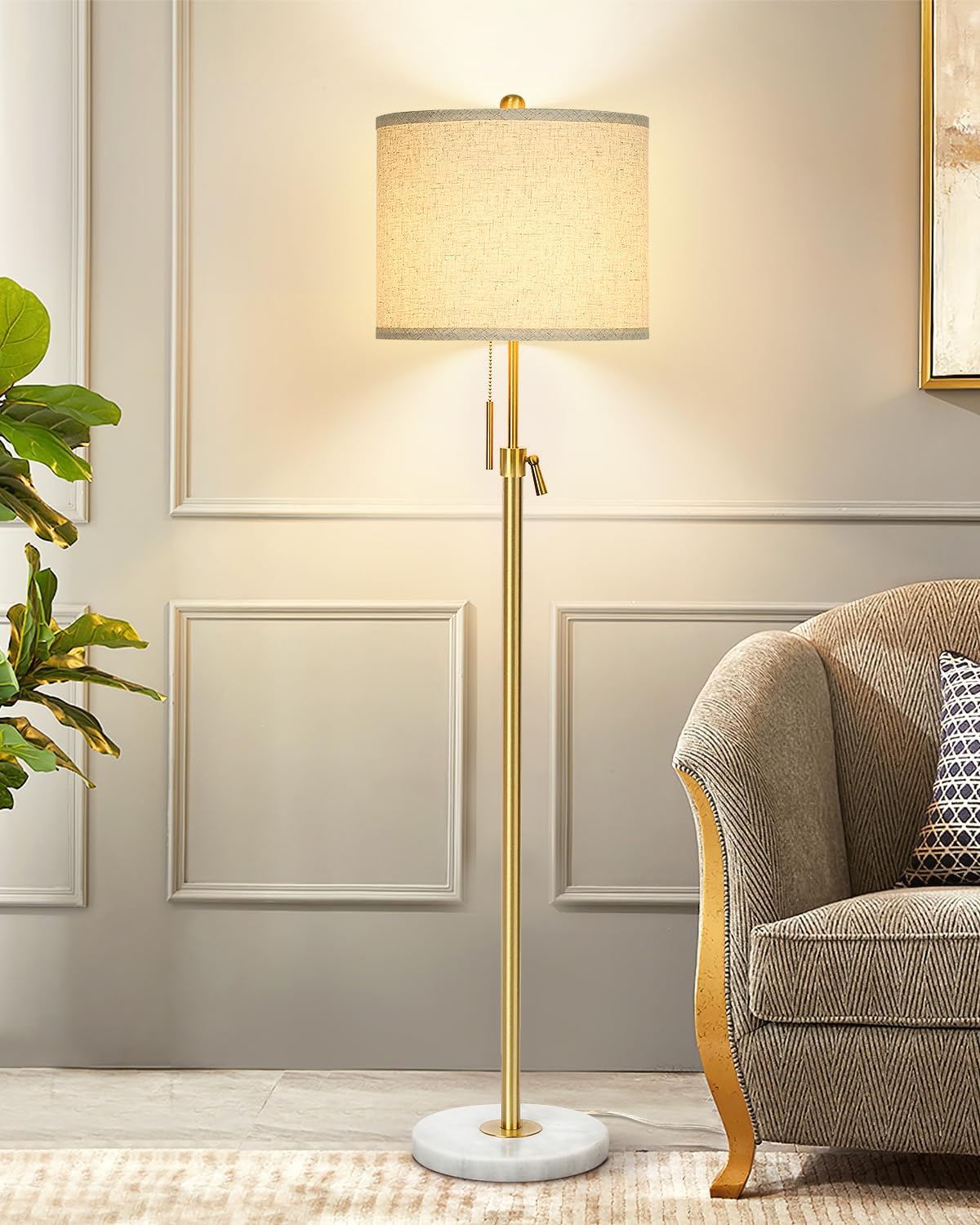 Modern Floor Lamp with Adjustable Height and Marble Base
