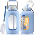 Large Glass Water Bottle 100 oz with 2-in-1 Straw Lid - Motivational