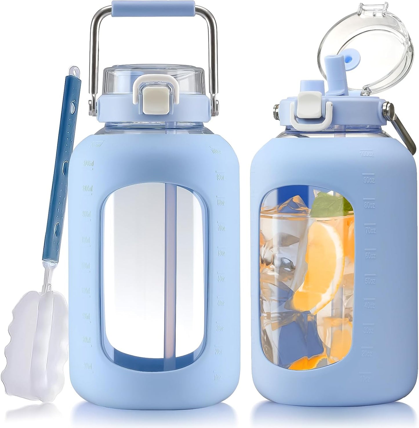 Large Glass Water Bottles with Stainless Steel Handle for Hydration