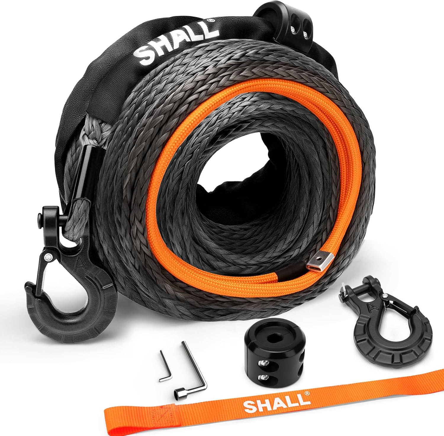 Shall 1/2 Inch x 92 Feet Synthetic Winch Rope for Offroad Use