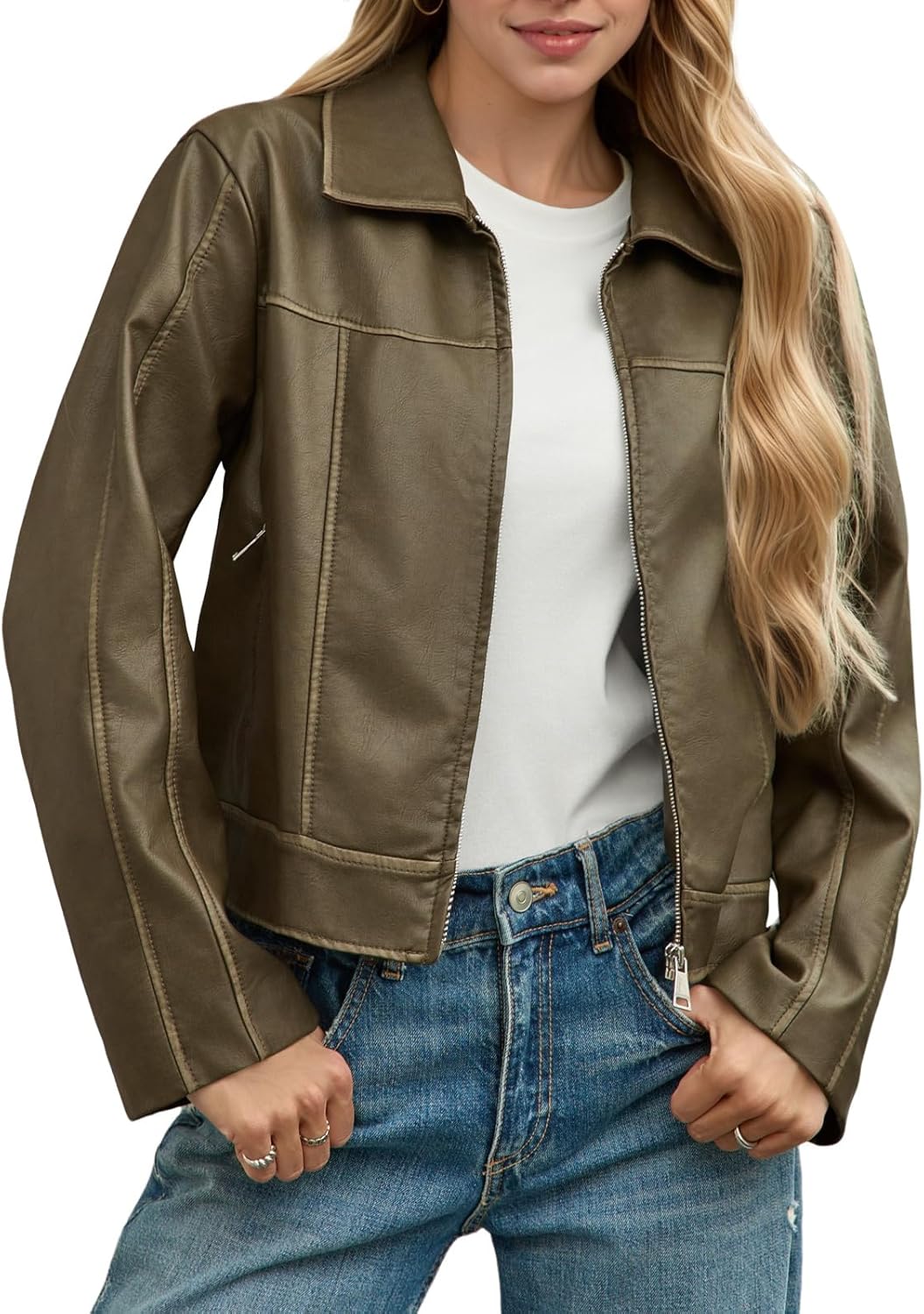 Yousify Womens Faux Leather Jacket for Casual Fall Style