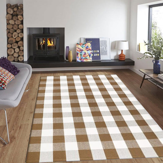 Fall Outdoor Rug Cotton Hand-Woven Buffalo Plaid Doormat