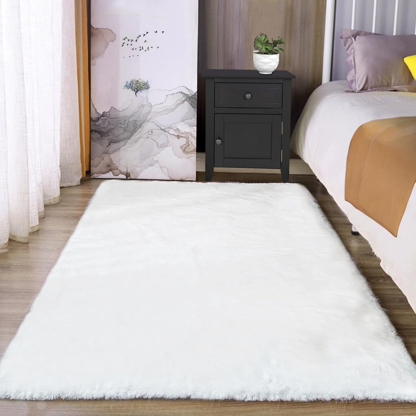 Latepis Washable 3x5 White Fluffy Shag Rug for Living Room