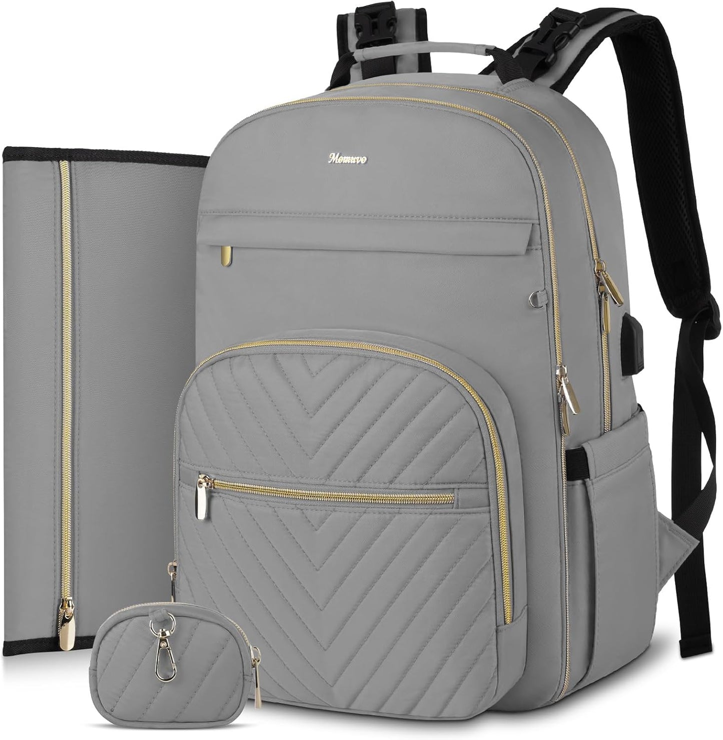 MOMUVO Diaper Bag Backpack with Changing Pad and Stroller Straps