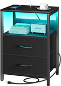 Yoobure Nightstand with Charging Station and LED - Space-Saving
