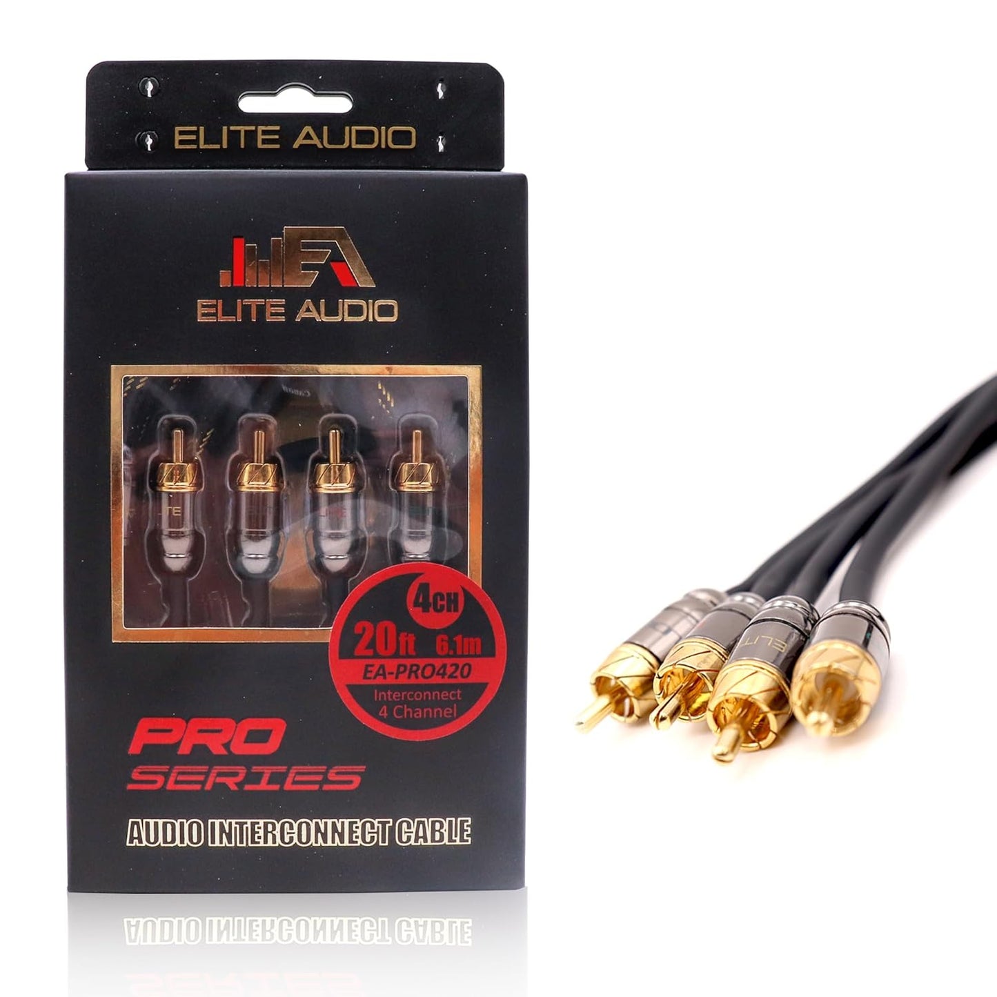 Elite Audio Pro Series 20ft 4-Channel RCA Cable for Superior Sound