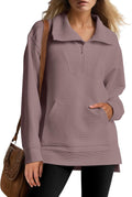 ANRABESS Womens Quarter Zip Oversized Ribbed Knit Tunic Sweatshirt if