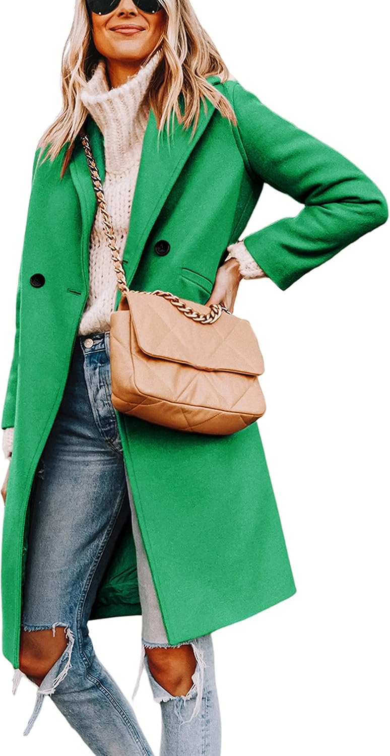 Hooever Women's Winter Wool Coat Casual Notch Lapel Peacoat