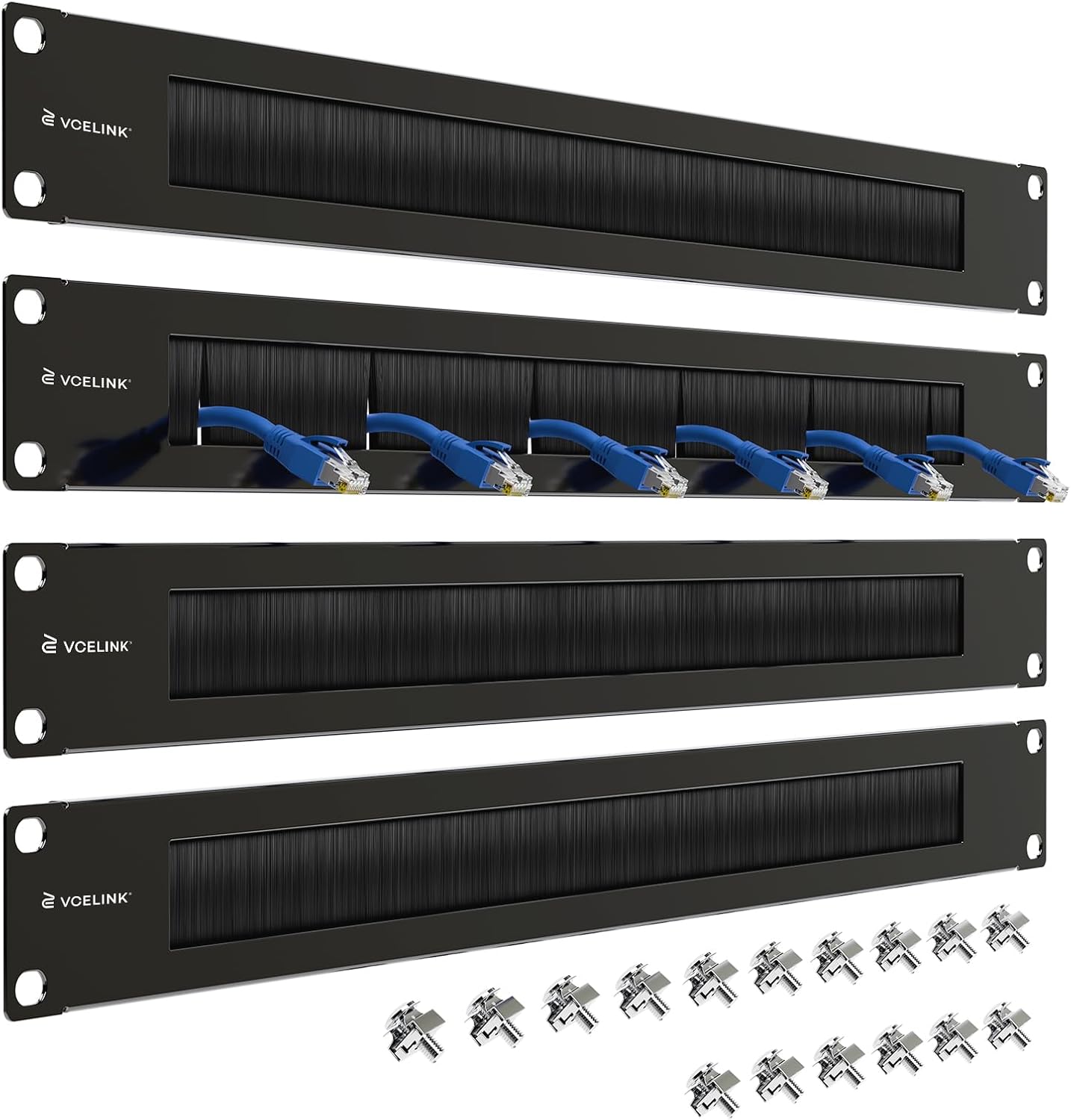 VCELINK 1U Brush Rack Cable Management for Server Racks
