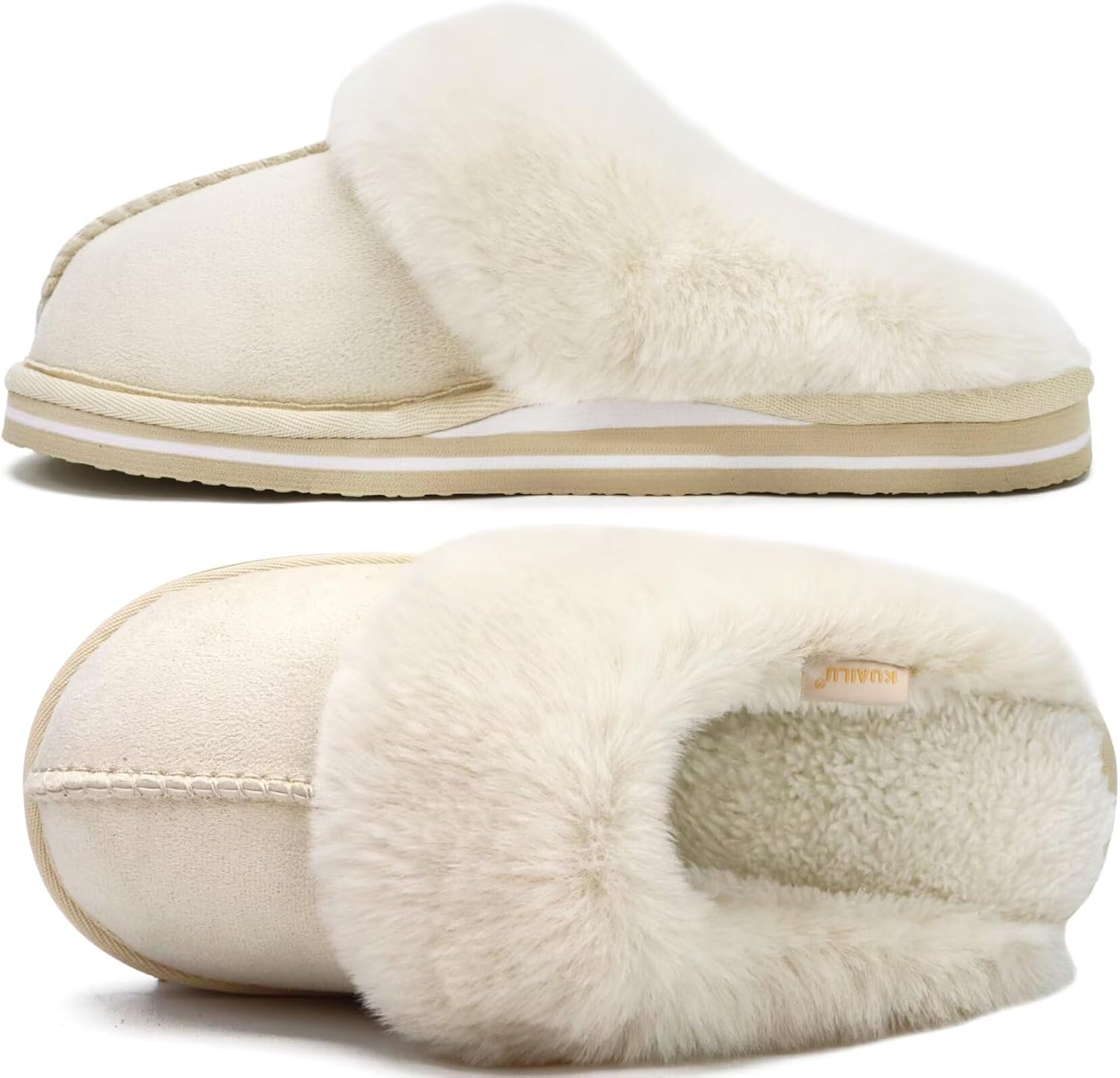 KuaiLu Womens Fluff Dual Memory Foam Slippers for Cozy Comfort