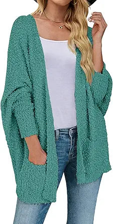 Fuzzy Popcorn Batwing Sleeve Cardigan for Women - Cozy Style