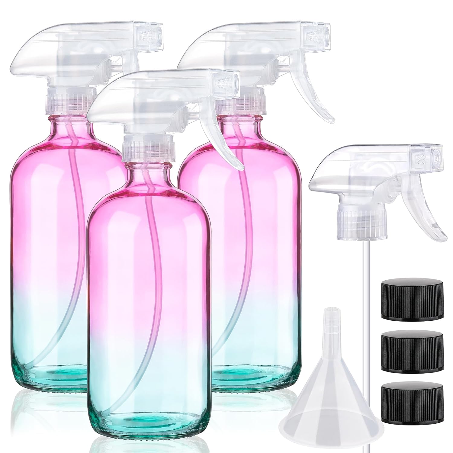 Hethyo 16.9oz Glass Spray Bottles - Refillable Trio for Easy Spraying
