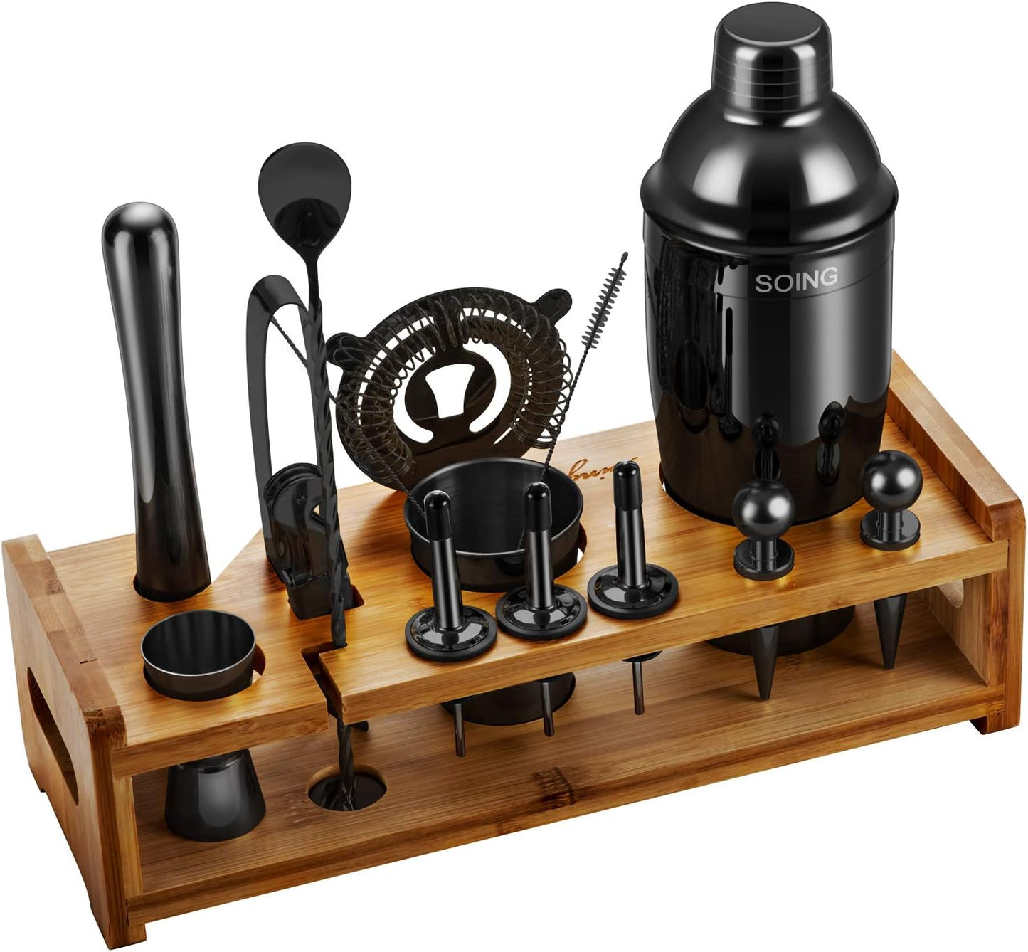 Soing Black Cocktail Shaker Set - Mix Drinks Like a Pro!