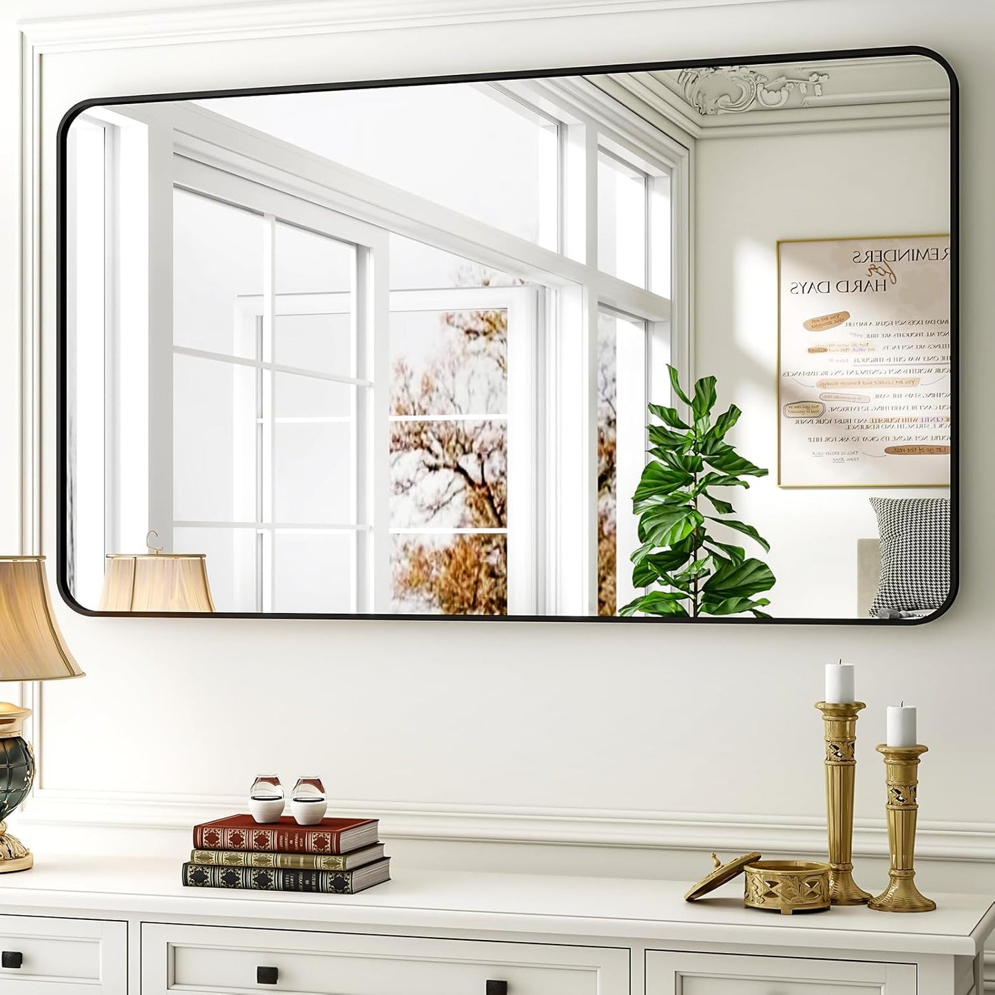 30 x 48 Inch Rounded Rectangular Bathroom Mirror for Decor