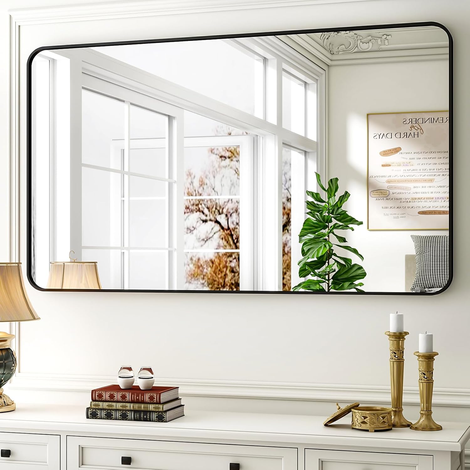 30 x 48 Inch Rounded Rectangular Bathroom Mirror for Decor