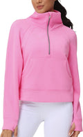 Womens' Half Zip Pullover Fleece Stand Collar Crop (Style NQ9R)