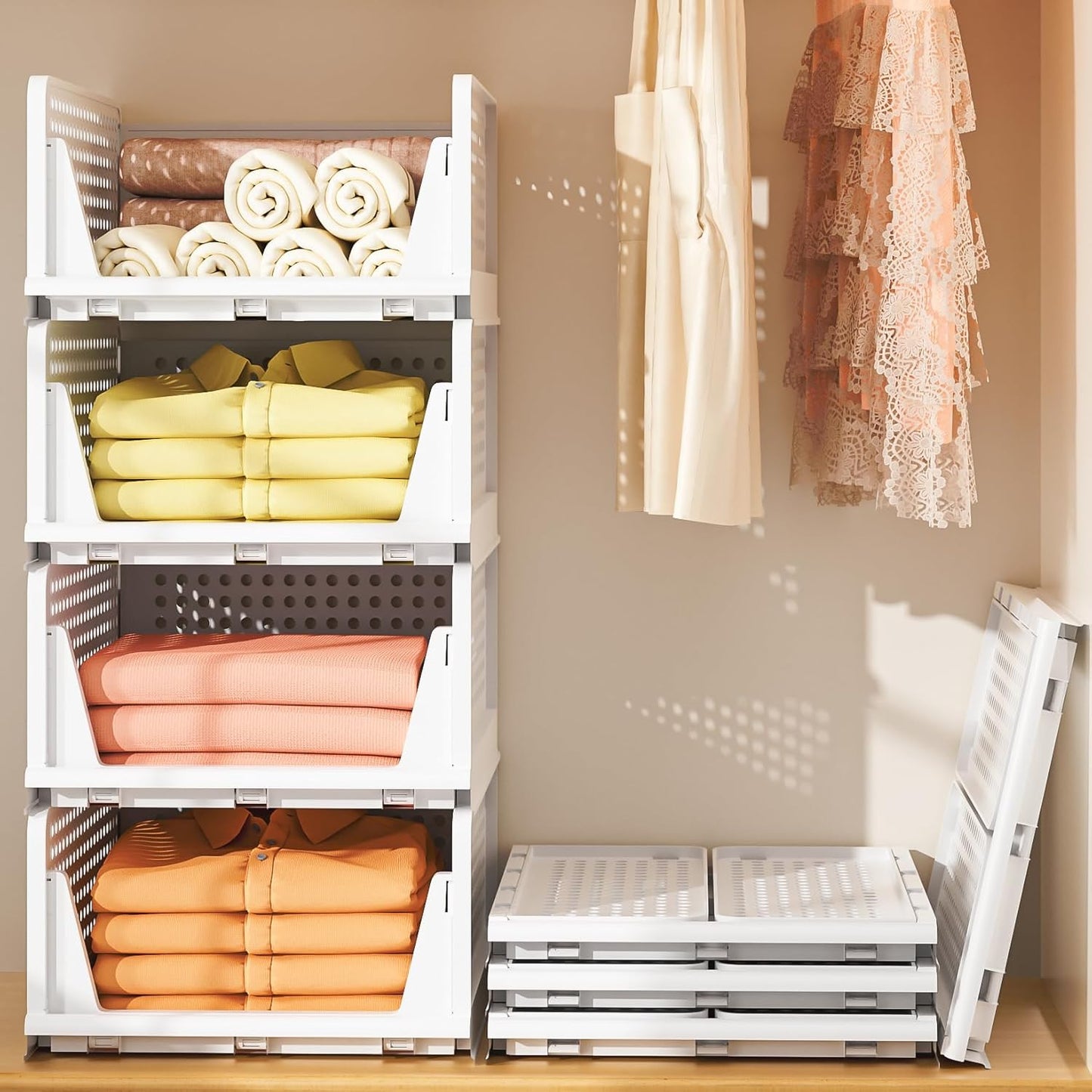 Neprock Stackable Plastic Storage Drawers for Closet Organizers