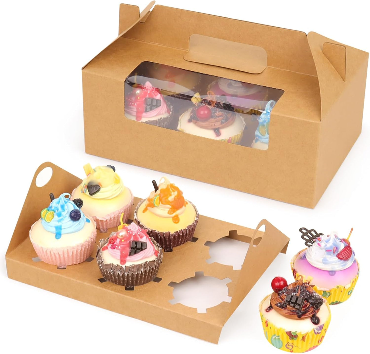 FORBFAN 50 Pcs Cupcake Boxes with Handle for Parties and Events