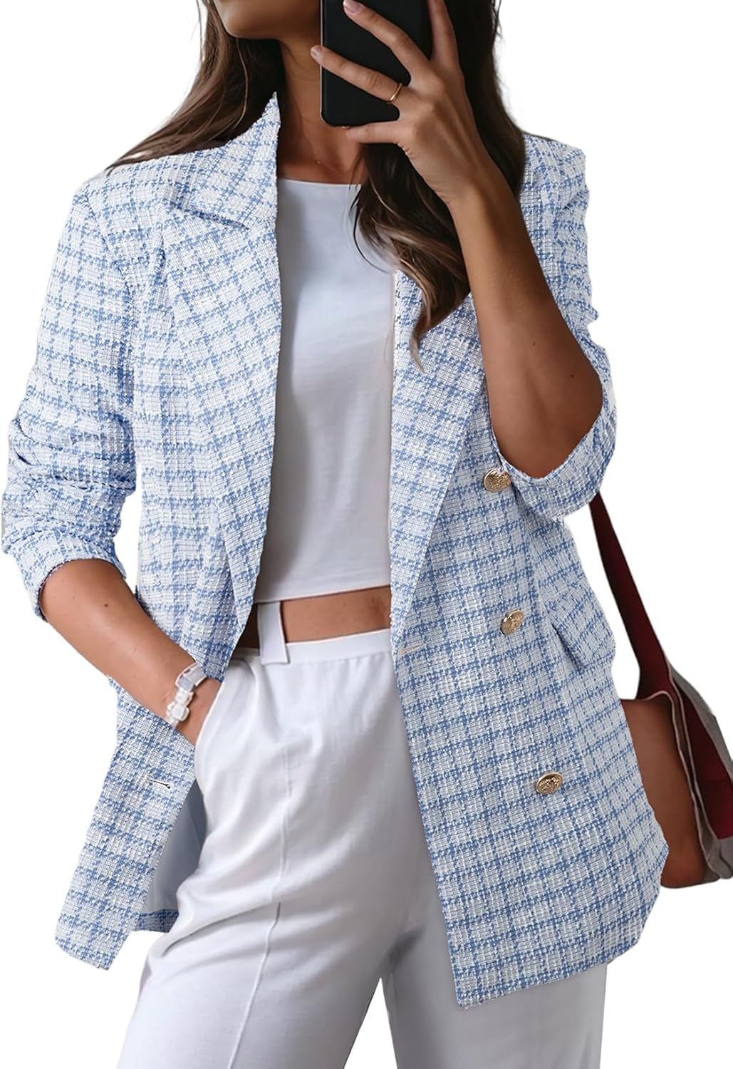 Stylish Womens Plaid Tweed Blazers for Dressy Casual Looks