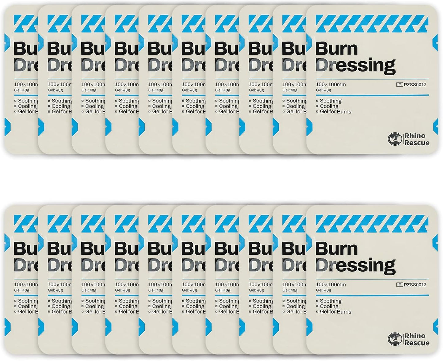 RHINO RESCUE Burn Dressing 20 Pack for Fast Relief and Care