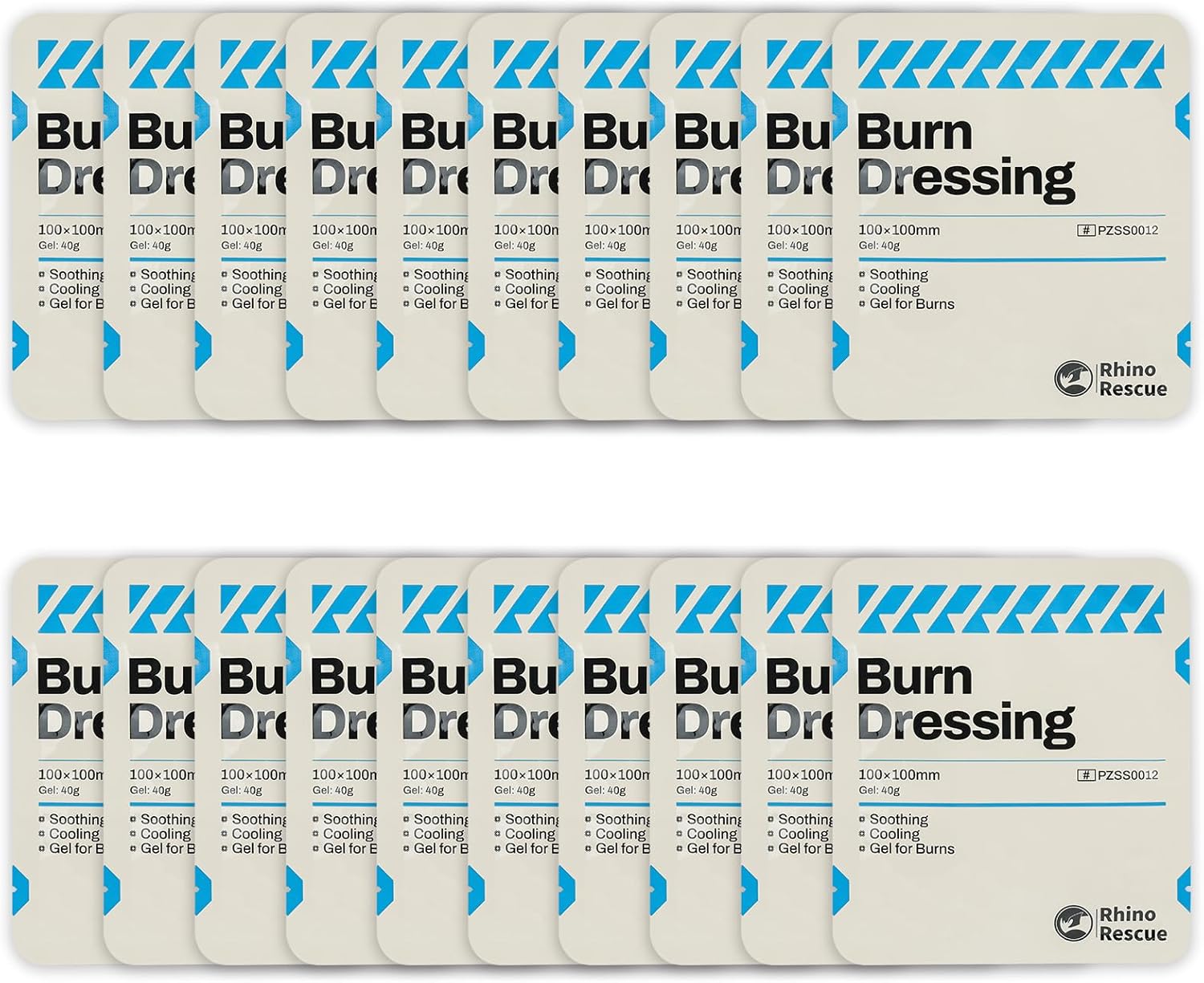 RHINO RESCUE Burn Dressing 20 Pack for Fast Relief and Care
