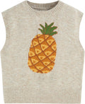 Womens Sweater Vest Knit Sleeveless Pear Graphic Tank - Cozy Fall