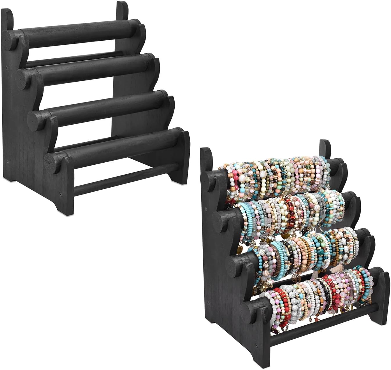Antique Wooden 4 Tier Jewelry Bracelet Display Stand Organizer