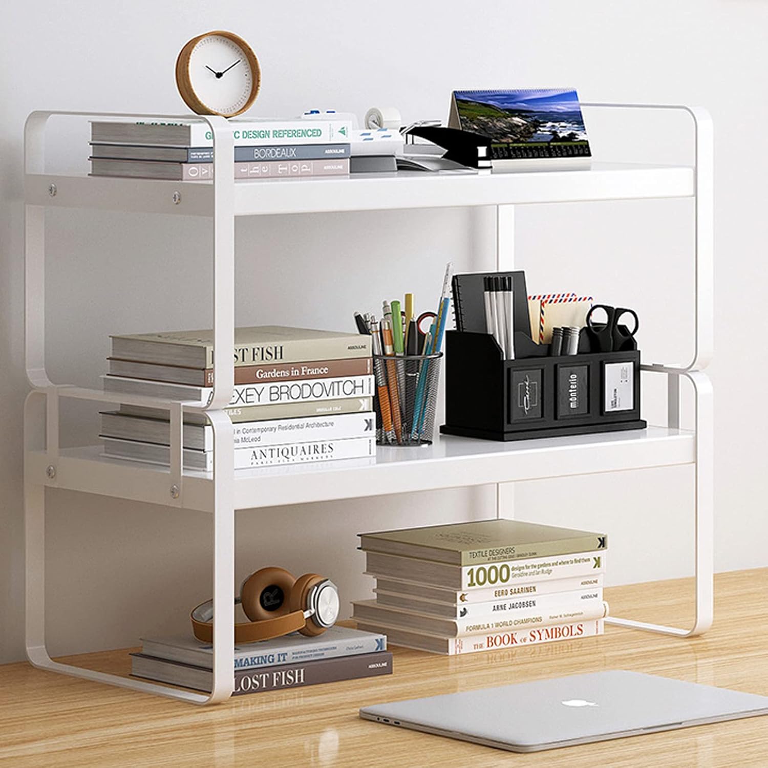 Double Tier Wood Desk Organizer - Stylish Storage Solution