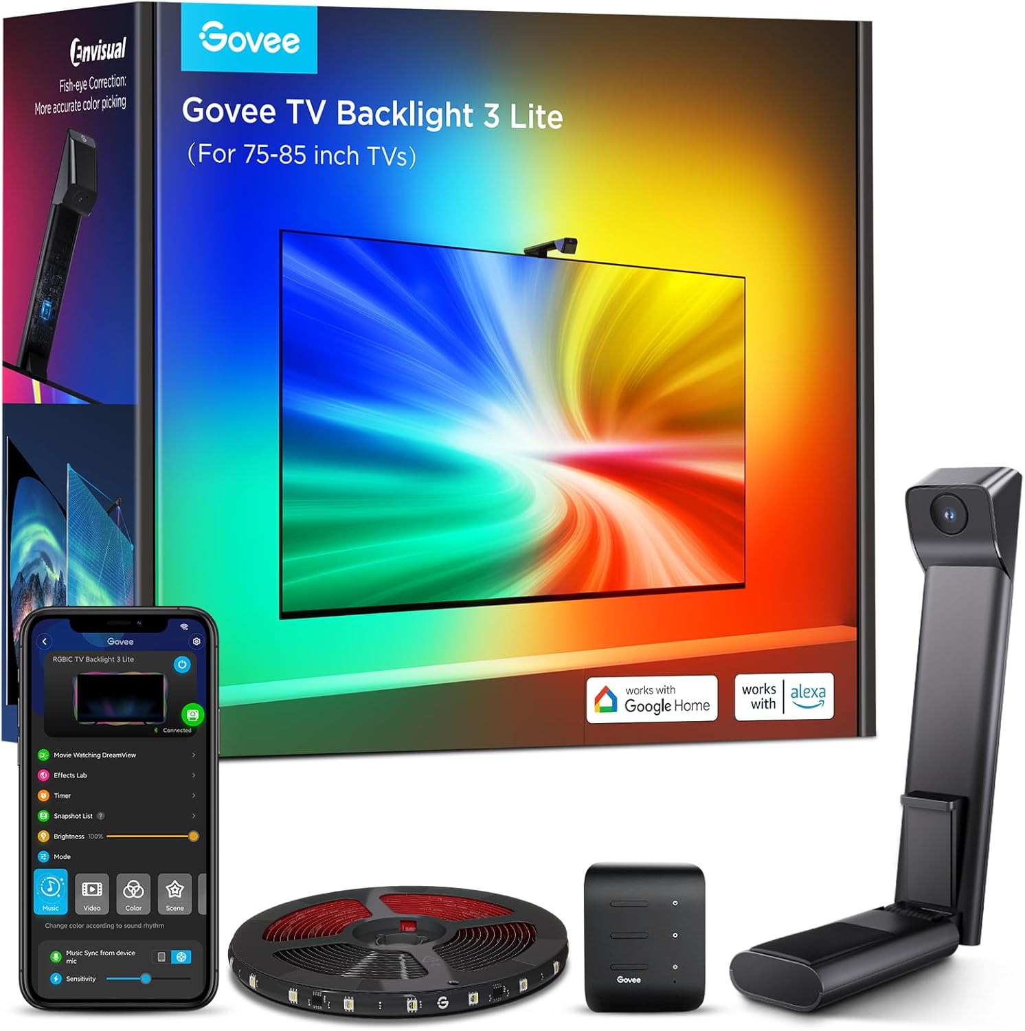 Govee TV Backlight 3 Lite with Fish-Eye Correction for 75-85 in TVs