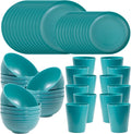 48 Pcs Green Wheat Straw Plates and Bowls Set for 12 Guests