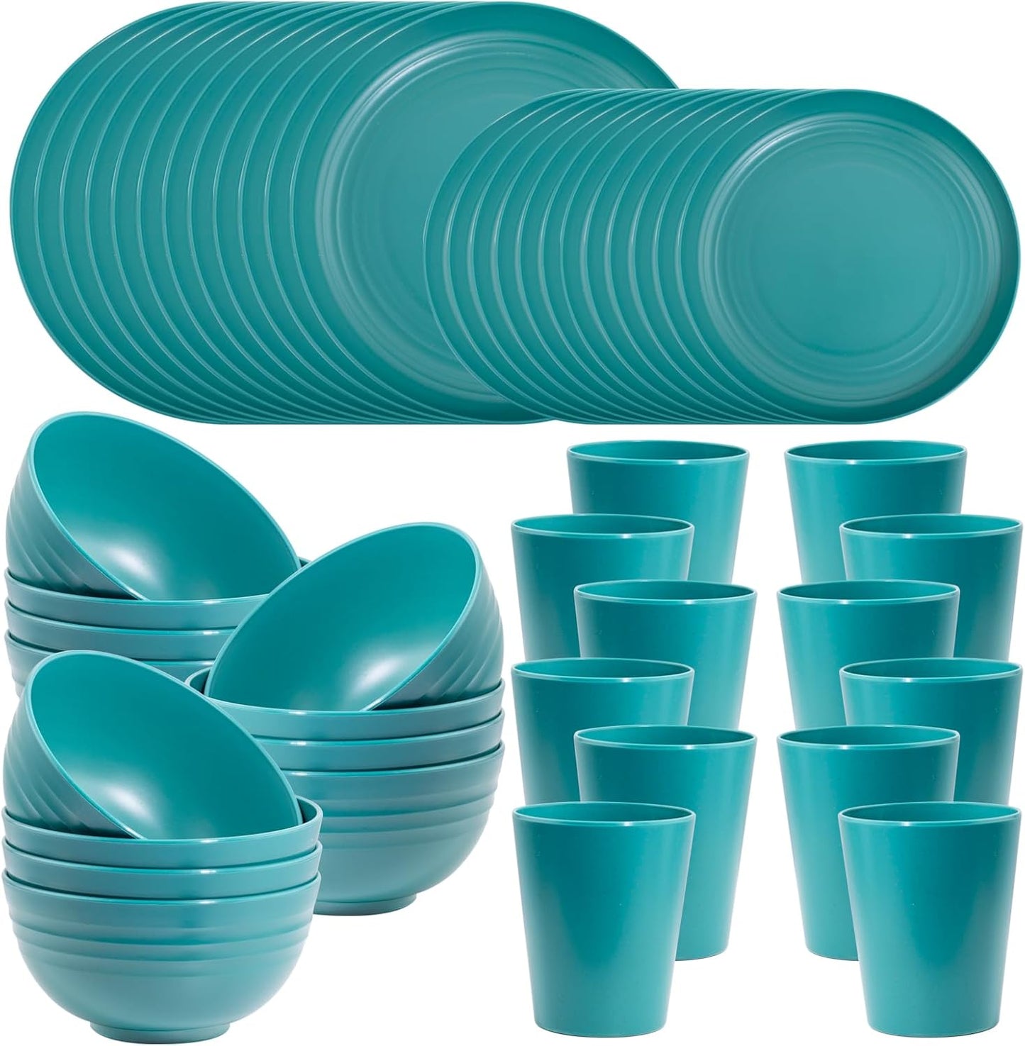 48 Pcs Green Wheat Straw Plates and Bowls Set for 12 Guests