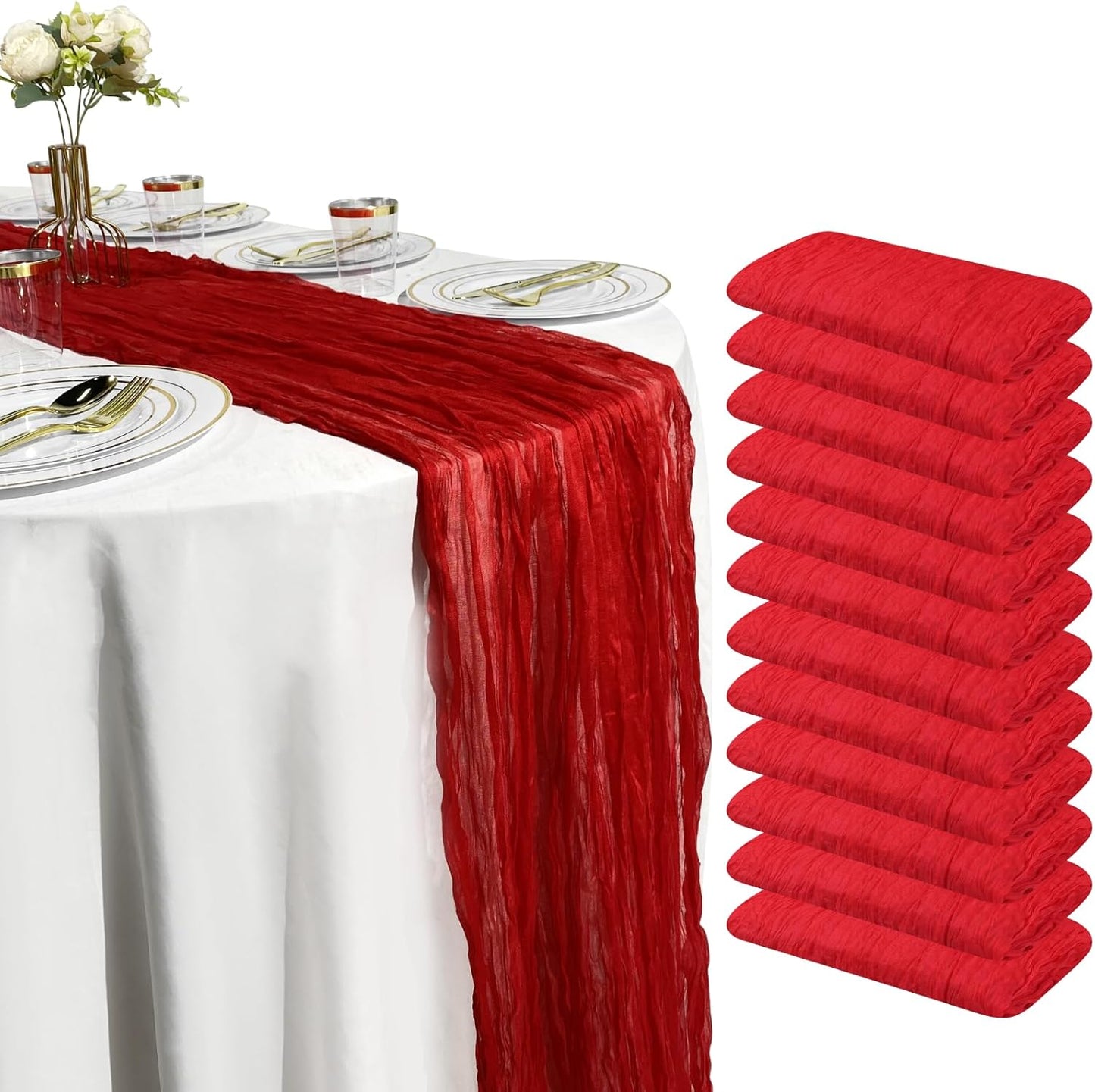 12 Pack Red Cheesecloth Table Runner Set for Elegant Events