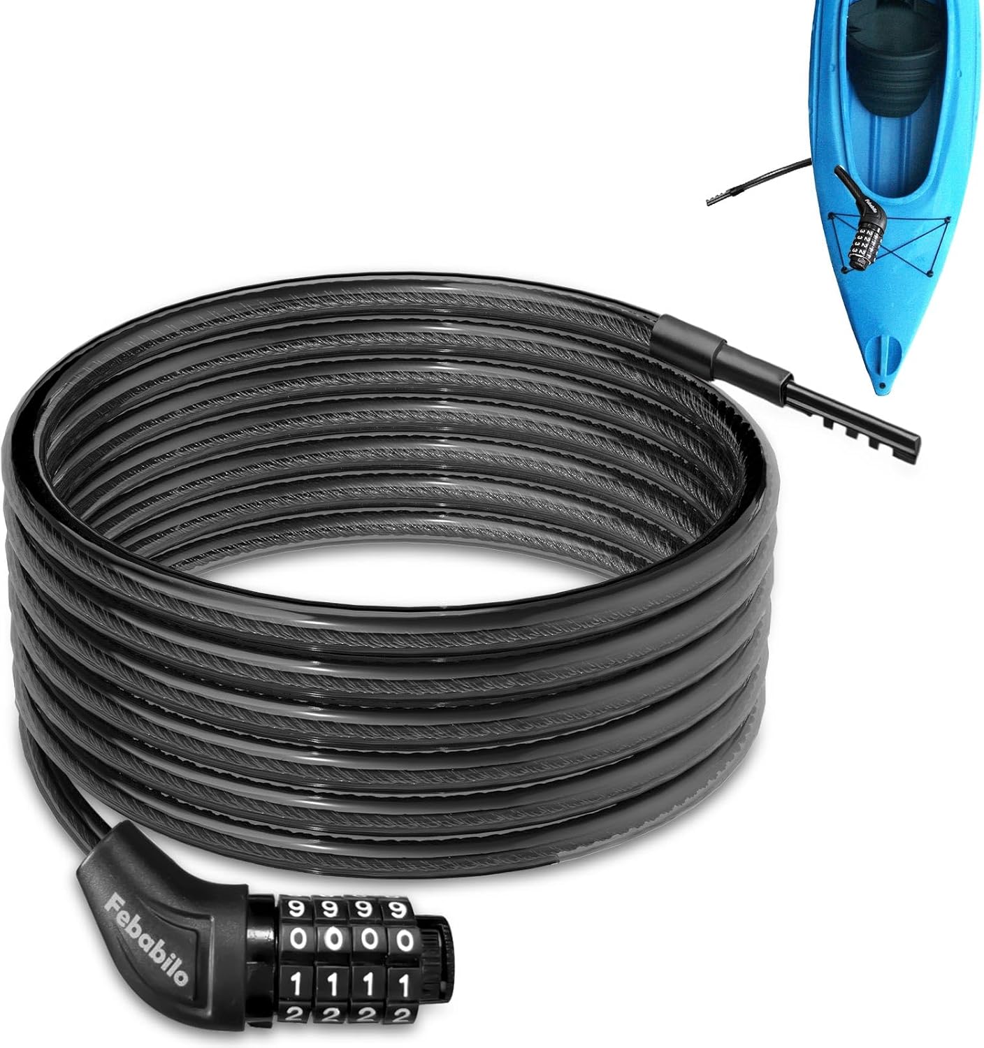 Extra Long Bike Lock with Resettable Combination for Kayaks